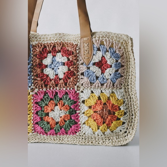 NWT POL Clothing Boho Bohemian Crochet Tile Knit Woven Tote Handbag Bag Purse - Picture 2 of 6